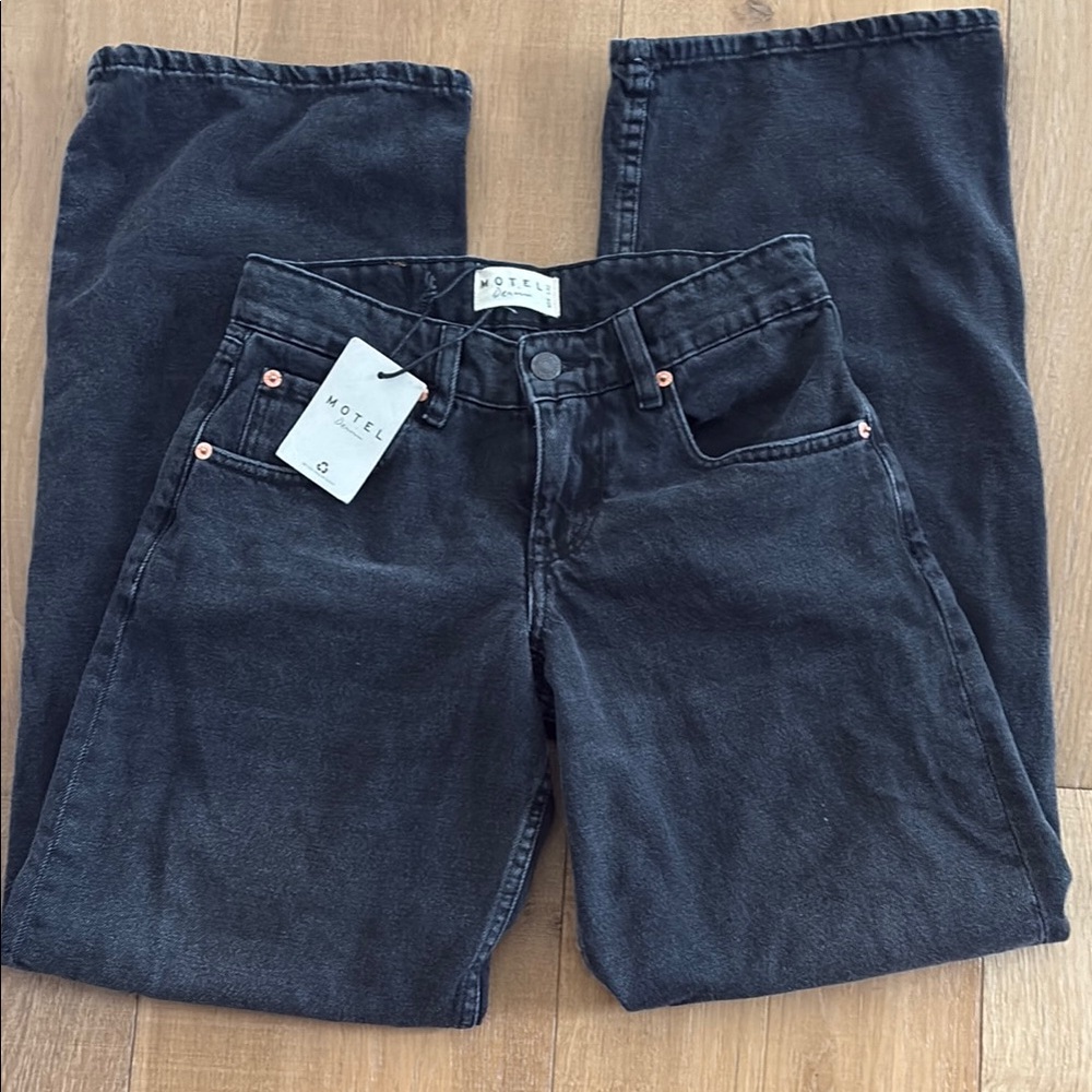 Motel Rocks Low Rise Parallel Washed Black Grey Jeans W24 L32